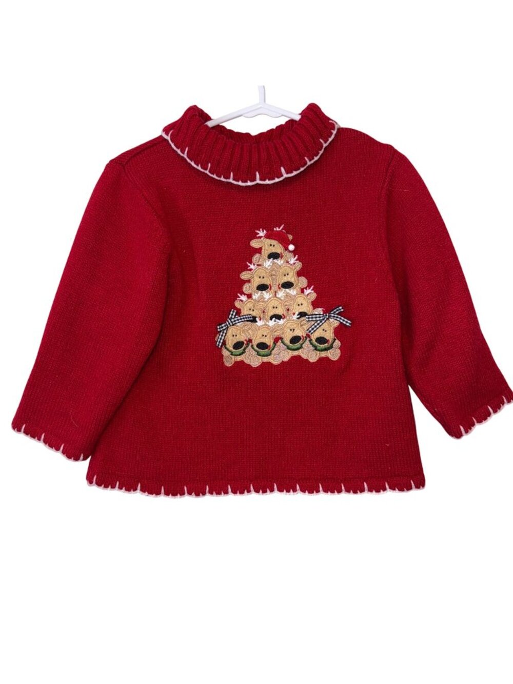 Bt Kids Red Knit Sweater With Reindeer Appliqué For Toddlers Santa Hat